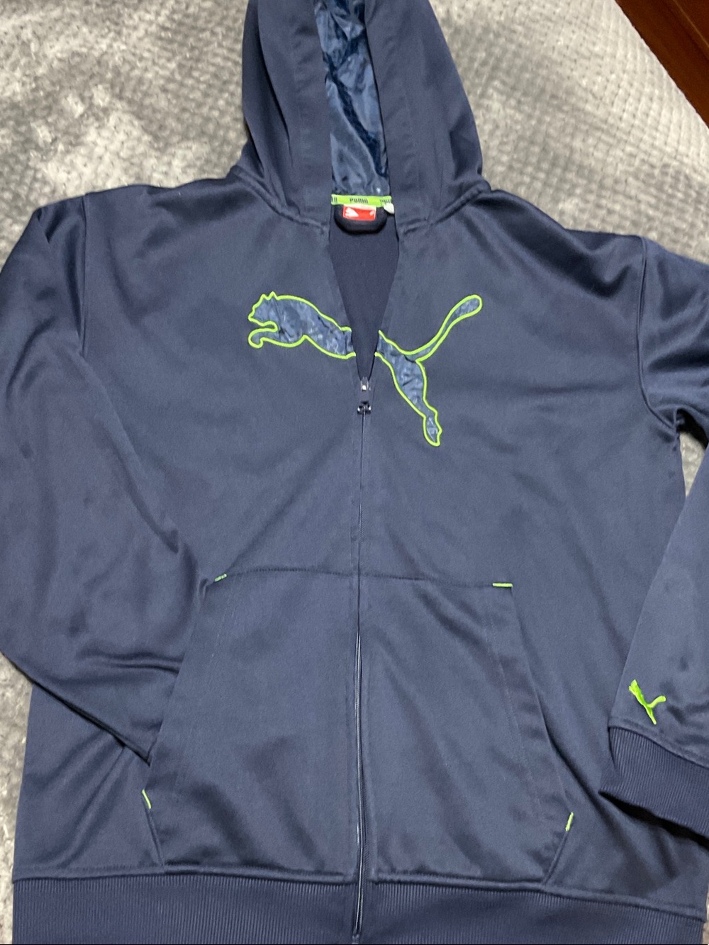 Puma Navy Hoodie with Neon Green Puma Logo
